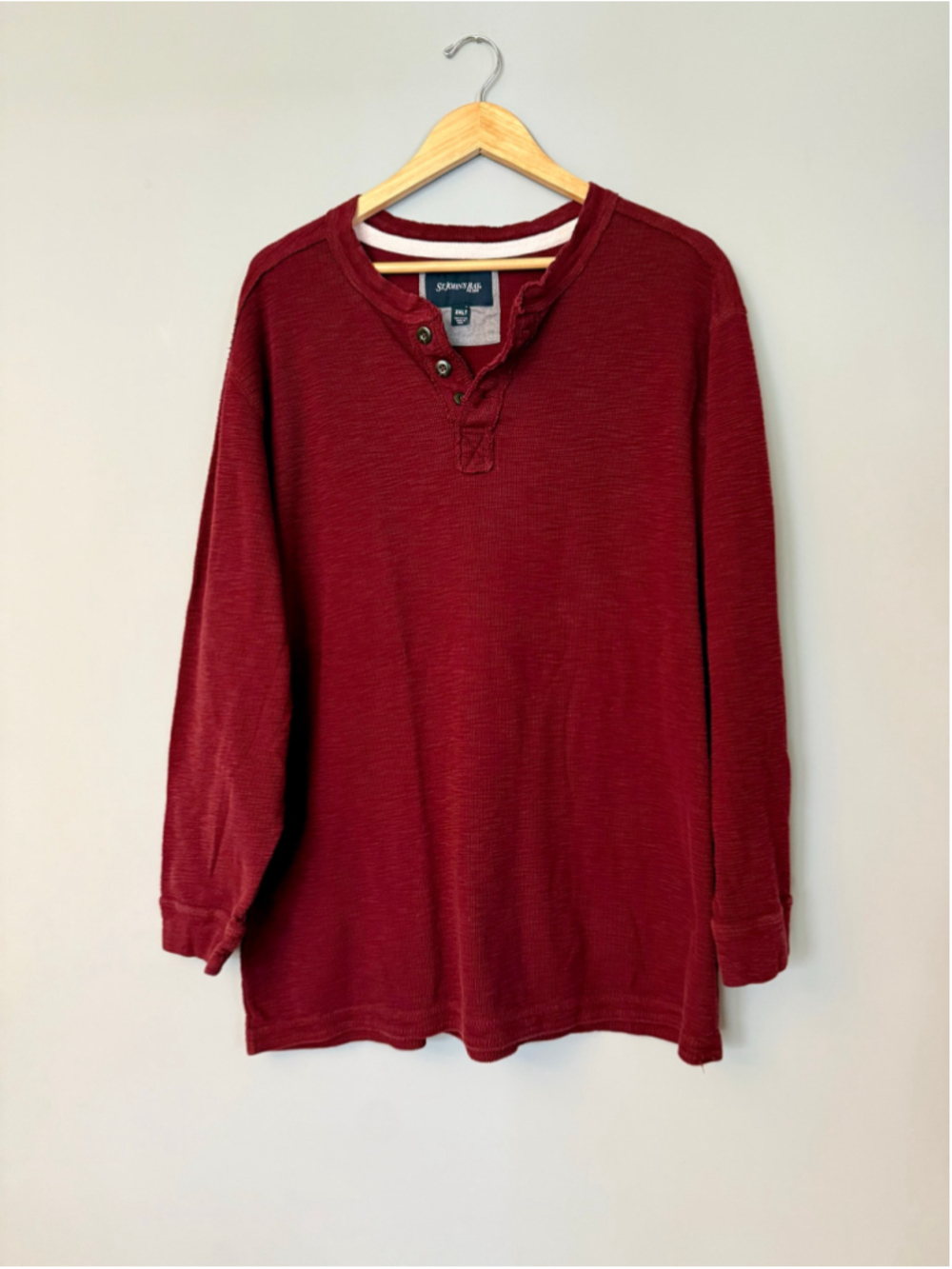 Men's St. John's Bay Long Sleeve Henley Shirt Red 2XLT